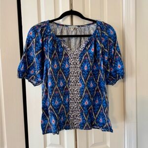 Ikat Blue Patterned Women's Top